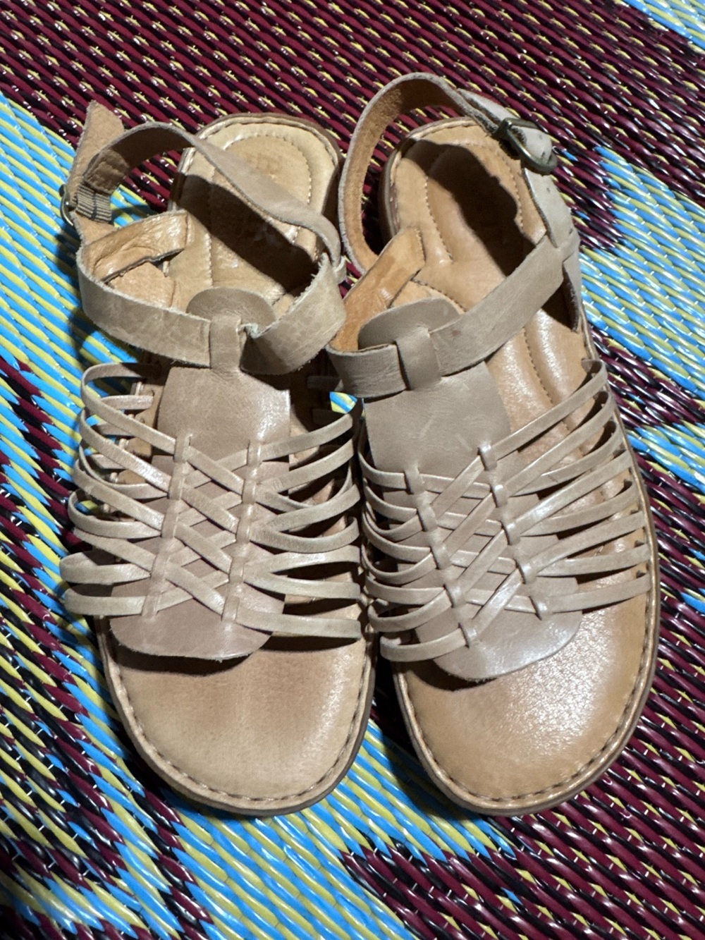 Born Tan Woven Leather Slingback Sandals